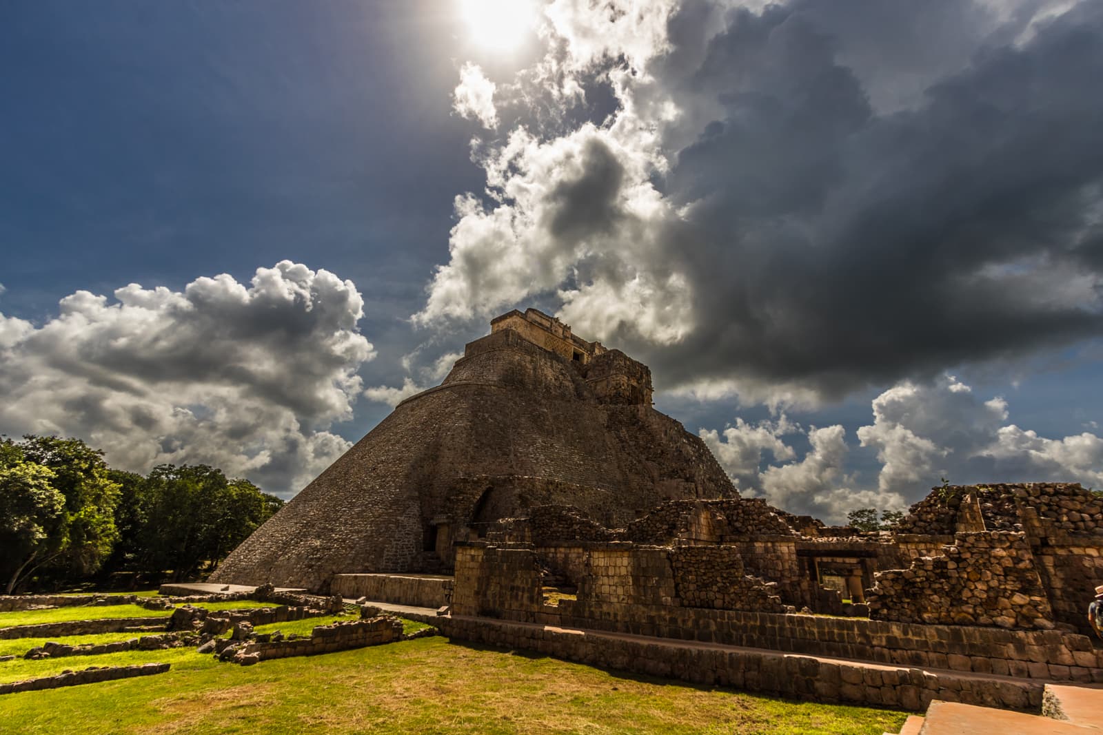Ornate Maya architecture and open plaza at Uxmal